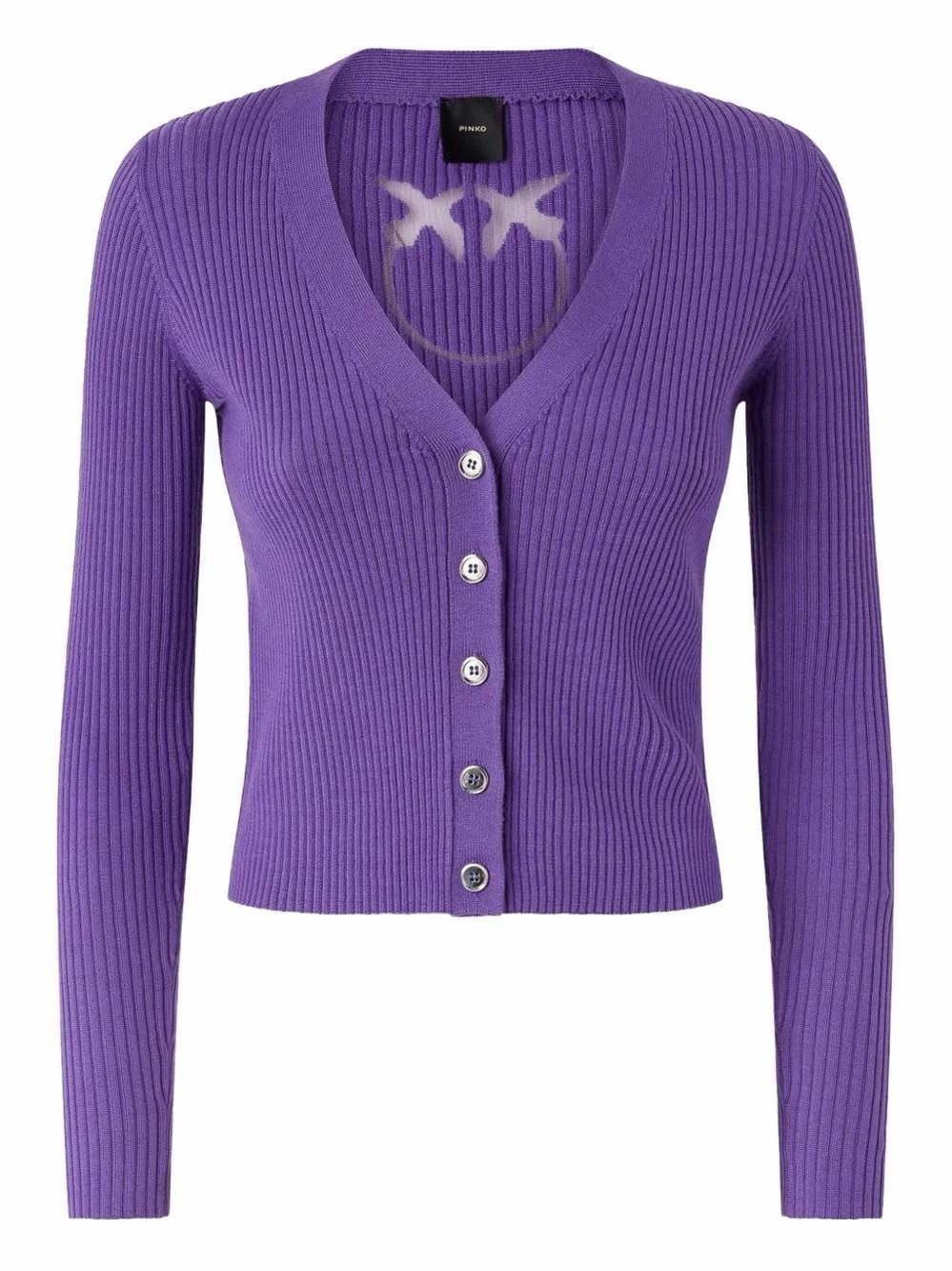Pinko 💜 Women's Black Cropped V-Neck Cardigan With Button-Down Front